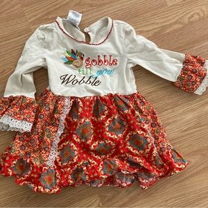 Bonnie Jean Thanksgiving Turkey Top Gobble Tunic Paisley 4t